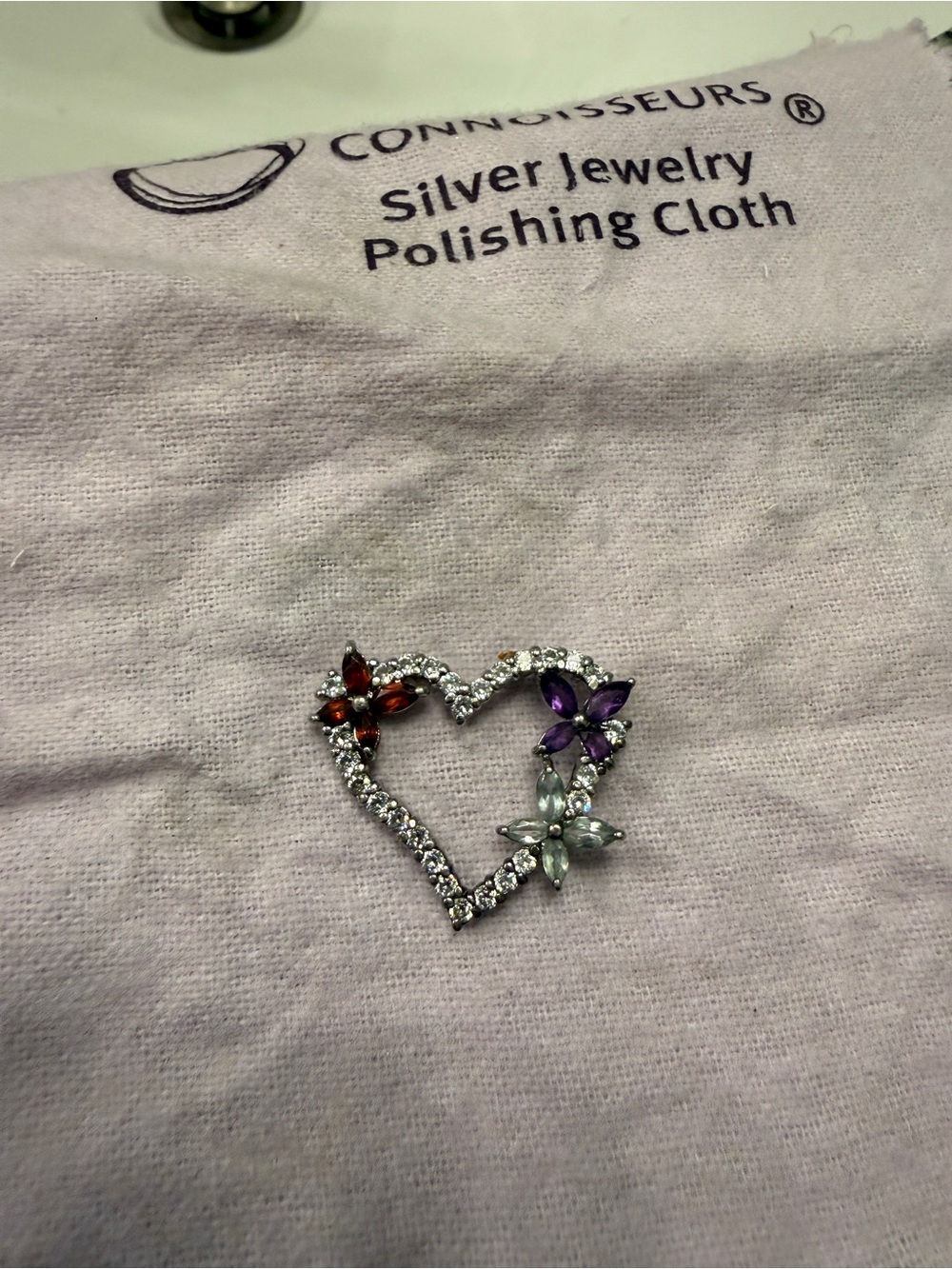 Heart Floral Multi-Gem Silver Pendant - Unbranded